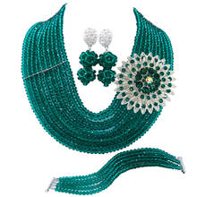 Conjunto de joias nigerianas verde do exército, contas de casamento africanas, colar de cristal, pulseira, brincos 10dsk01 2024 - compre barato