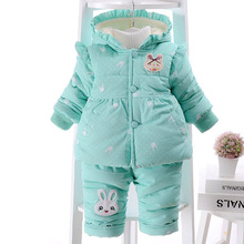 Hot 2018 Baby Kids Fall Winter Clothing Set Newborn Thick Cotton-Padded Clothes Girls Hooded Coat Tops Pant 2024 - buy cheap