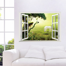 Pegatina de pared de paisaje de vista de ventana 3D, calcomanías extraíbles para sala de estar, decoración del hogar, papel tapiz de caballo de pradera 2024 - compra barato