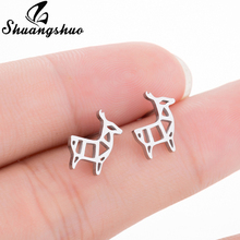 Shuangshuo New Aliexpress Origami Deer Earrings Female Animal Stainless Steel Jewelry Deer Stud Earrings 2018 Women Accessories 2024 - buy cheap