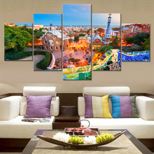 Tela decorativa para casa, arte de parede modular, sala de estar, imagem, quadro, 5 peças, os edifícios em barcelona, pintura hd, cartaz impresso 2024 - compre barato