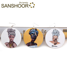 SANSHOOR Afrocentric Natural Hair Wood Drop Earrings African Headwrap Blacks Pattern For Women Christmas Gifts 6Pairs/lot 2024 - buy cheap