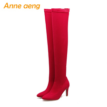 2018 New Winter Women Over-The-Knee Boots High Heels Pointed Toe Zipper Sexy Ladies Women Shoes Red Thigh High Boots Big Size 2024 - buy cheap