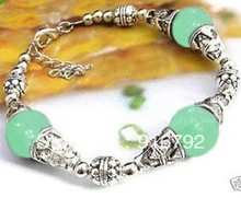 Бесплатная доставка, оптовая продажа, красивые ювелирные браслеты ручной работы из тибетского серебра с светильник-зеленым камнем ***** 10 шт. 2024 - купить недорого