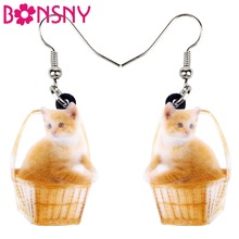 Bonsny Statement Acrylic Basket Of Cute Orange Cat Kitten Earrings Dangle Drop New Fashion Jewelry For Women Girls Pet Lovers 2024 - buy cheap
