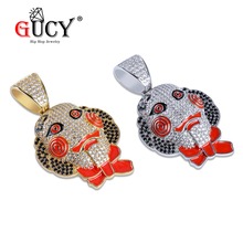 GUCY Hip Hop Clown Pendant Necklace Iced Out Cubic Zircon  Saw Horror Movie Theme Necklaces Men's Charm Gifts 2024 - buy cheap