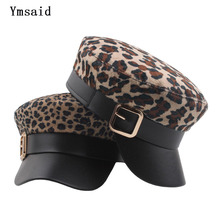 Ymsaid 2022 Winter Newest Hat Fashion Casual Woollen Beret Thick Warm Leopard Print Berets PU Leather Painter Caps Hats 2024 - buy cheap