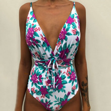 Bañador de una pieza sin espalda para mujer, traje de baño de encaje con escote en V profundo, acolchado para playa, Monokini de talla grande 2024 - compra barato