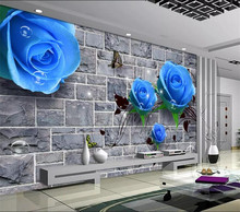 3D Blue Rose Mural Photo Wallpapers for Living Room TV Backsplash Wall Decor Large Size Murals Brick Wallpaper 3d Contact Paper 2024 - buy cheap