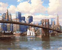 Pintura de paisaje por números del Puente de Brooklyn, lienzo al óleo artesanal, arte de pared para colorear por números, pintura Digital, decoración del hogar 2024 - compra barato