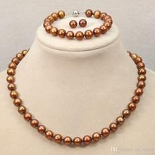 Set 9-10mm Natural chocolate Freshwater Cultured Pearl Necklace Bracelet Earring>>>  Free shipping 2024 - buy cheap