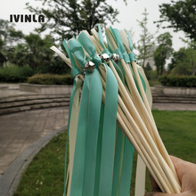 50pcs/lot green and cream wedding wands Ribbon with sliver bell for wedding party 2024 - buy cheap