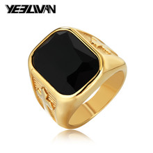 New Luxury Simulated Gem Stone Cross Men's Ring Fashion Punk Red Black Stone Gold Steel Big Biker Rings for Men Power Best Gifts 2024 - buy cheap