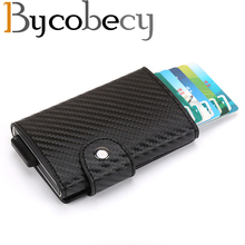 Bycobecy rfid carteira inteligente, fina, fina, masculina, segredo, abertura com mola, minimalista, pequena, preta, bolsa de cartão de crédito, suporte de metal 2024 - compre barato