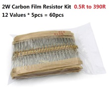 Kit de resistencias de carb Fillm, 12 valores x 5 uds. = 60 uds. 0,5r-390R 2W 5%, paquete de Assort 1R 4,7r 10R 20R 30R 47R 100R 120R 200R 300R OHM 2024 - compra barato