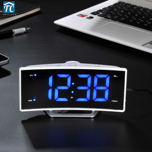Digital Electronic Table Watch Mirror LED Alarm Clock Desktop Luminous USB Charging Function Arc Radio Projection FM Radio 2024 - buy cheap