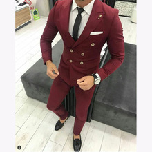 Burgundy Mens Double Breasted Wedding Suits Men Slim Fit Tailor Made Suits Male Business Formal 2 Pieces Prom Tuxedo Suits 2024 - buy cheap