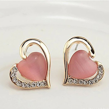 Women Heart Stud Earrings Gold Opal Crystal Earring Rhinestone Cubic Zirconia Love Statement Charm Fashion Jewelry Pendientes 2024 - buy cheap