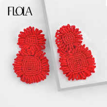 FLOLA-pendientes grandes de moda para mujer, aretes de cuentas Rojas hechos a mano, joyería Bohemia ersq11 2024 - compra barato