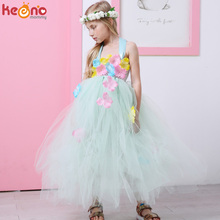 Hecho a mano Hada de las flores niñas Tutu vestido verde menta princesa vestidos infantiles con flores niños boda Prom fiesta foto ropa 2024 - compra barato