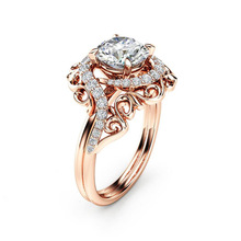 MOONROCY Rose Gold Color Vintage Party Crystal Ring CZ Wedding Rings for Women Girls Gift Hollow Jewelry Wholesale Dropshipingg 2024 - buy cheap