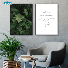 Pintura de arte em tela para sala de estar, pôster de plantas com folhas verdes nórdicas, arte de parede, decoração moderna para casa 2024 - compre barato
