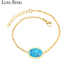 LUXUSTEEL New 20cm+3cm Extender Link Chain Bracelets Female Gift Blue/Red/Light Pink/Black Stone Bracelets Bangles Bijoux Party 2024 - buy cheap