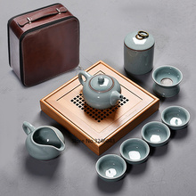 Чайный набор для путешествий, 9 шт., бытовой простой маленький японский керамический чайный сервиз ruyao Kungfu, чайный сервиз для сухого чая 2024 - купить недорого