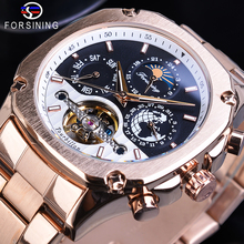 Smartwatch forsining grand masculino, relógio mecânico automático em aço inoxidável com calendário da terra em formato de ouro rosê 2024 - compre barato