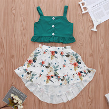 1-5 Years Girls Set Blue Spaghetti Strap Shirts Girls Sling Tube Tops Kids Floral Print Skirts Girls Summer Clothes Set 2024 - buy cheap