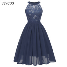 LSYCDS 2020 Summer Chiffon Dress for Women Sexy Halter Neck Hollow Out A Line Dress Casual Party Sleeveless Lace Dress Vestidos 2024 - buy cheap