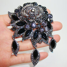 Fashion Vintage Style Art Deco Flower Rose Brooch Pin Pendant Black Rhinestone Crystal 2024 - buy cheap