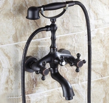 Black Oil Rubbed Brass Bathroom Wall Mounted Bathtub Faucet Dual Handles Dual Control Mixer Taps with Handheld Shower Wtf042 2024 - buy cheap