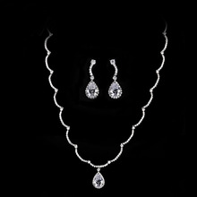 2018 New Wedding Costume Accessories Cubic Zircon Water Drop Crystal Bridal Earrings And Necklace Jewelry Sets For Brides 2024 - buy cheap