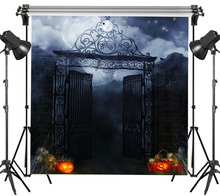 Polyester & Vinyl Halloween Pumpkin Lantern Iron Gate Spider Web Dark Night Backgrounds For Photo Studio Photography Backdrops 2024 - buy cheap