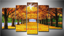 Hand Painted High Quality Modern Landscape Oil Painting On Canvas Art Paintings Oil Canvas Autumnal Scenery Gold Road Tree 2024 - buy cheap