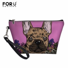 FORUDESIGNS Toiletry Bags Travel PU Leather Cosmetic Bag Small Women Makeup Bag French Bulldog Make up Case Beauty Storage 2024 - buy cheap
