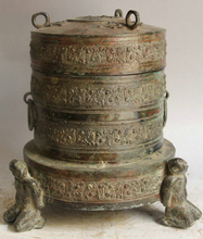 song voge gem S2223 12" Old China Bronze 3 Foot Man Food Ware Water vessel Pot storehouse Warehouse 2024 - buy cheap