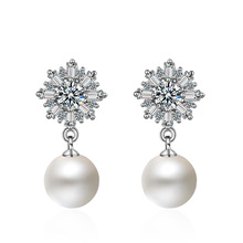 100% 925 sterling silver pearl cz zircon flower ladies`stud earrings jewelry female women drop shipping birthday gift 2024 - buy cheap
