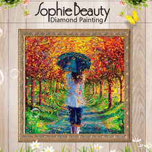 Sophie Beauty new needlework 100% full square drill diamond painting autumn Forest woman diy cross stitch embroidery mosaic Arts 2024 - buy cheap