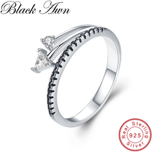 [BLACK AWN]-anillos de plata de ley 925 auténtica para mujer, anillo de compromiso de espinela negra, G019 2024 - compra barato