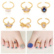 New Women  Adjustable Nail Toe Gold Alloy  Rings Crystal Rhinestone Charm Crown Bow Design Nail Art Jewelry Decoration Tools 2024 - buy cheap