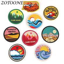 ZOTOONE DIY Iron Patches for Clothing Embroidered Round Badge Sun Ocean Letter Sticker Appliques Embroidery Clothes Decoration E 2024 - buy cheap