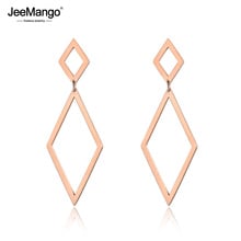 JeeMango Trendy Rose Gold Jewelry Different Sizes Rhombus Stainless Steel Earrings For Women Pendientes Mujer Moda JE18099 2024 - buy cheap