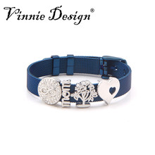 Vinnie-pulsera de malla azul de acero inoxidable con dijes deslizantes, diseño de joyero, 4 unidades 2024 - compra barato