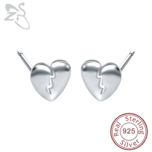 ZS Pure 925 Sterling Silver Earring Cute Break Heart Small Ear Studs Argent Silver 925 Earrings for Women pendientes mujer moda 2024 - buy cheap