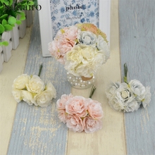 Mini ramo de flores artificiales de seda europea, accesorio retro para decoración de boda, corona de flores falsas, 18 unids/lote 2024 - compra barato