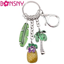 Bonsny Enamel Metal Pineapple Coconut Palm Tree Key Chains Keychains Tropic Gift Jewelry For Women Girls Car Bag Charms Pendant 2024 - buy cheap