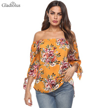 Gladiolus Hot 2019 Summer Blouse Women Shirts Lace Up Half Sleeve Off Shoulder Sexy Floral Print Loose Chiffon Blouse Women Tops 2024 - buy cheap