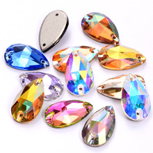 Top Quality 11X18mm Teardrop Shape Sew on Rhinestone with Holes Colorful Sewing Stones Flatback Glass Strass for Garments B0941 2024 - buy cheap